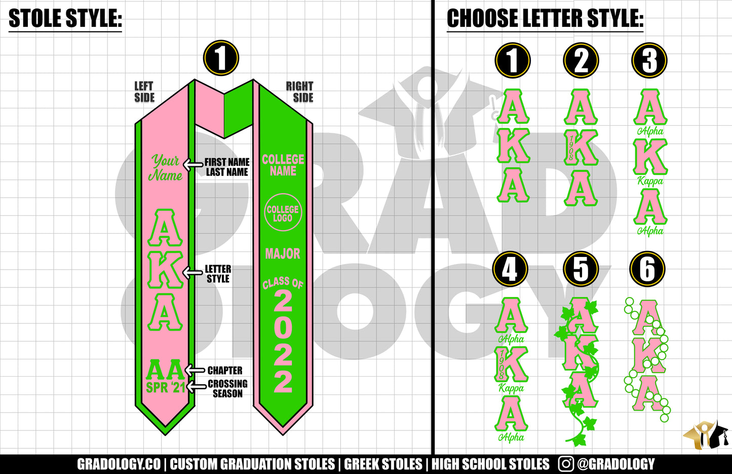 Dual Tone Alpha Kappa Alpha Graduation Stole
