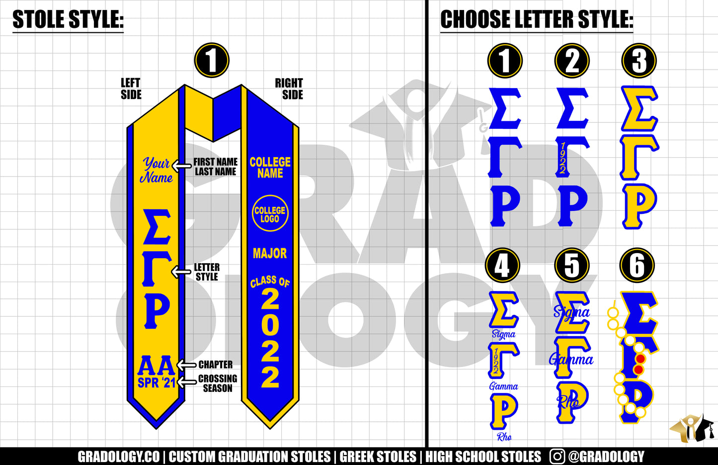 Dual Tone Sigma Gamma Rho Graduation Stole