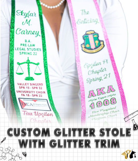 Custom Glitter Graduation Stole with Glitter Trim